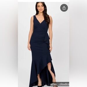 Sleeveless Navy High-Low V-Neck Dress